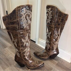 Dan Post Jilted Knee High Western Chestnut Leather Boots DP3709